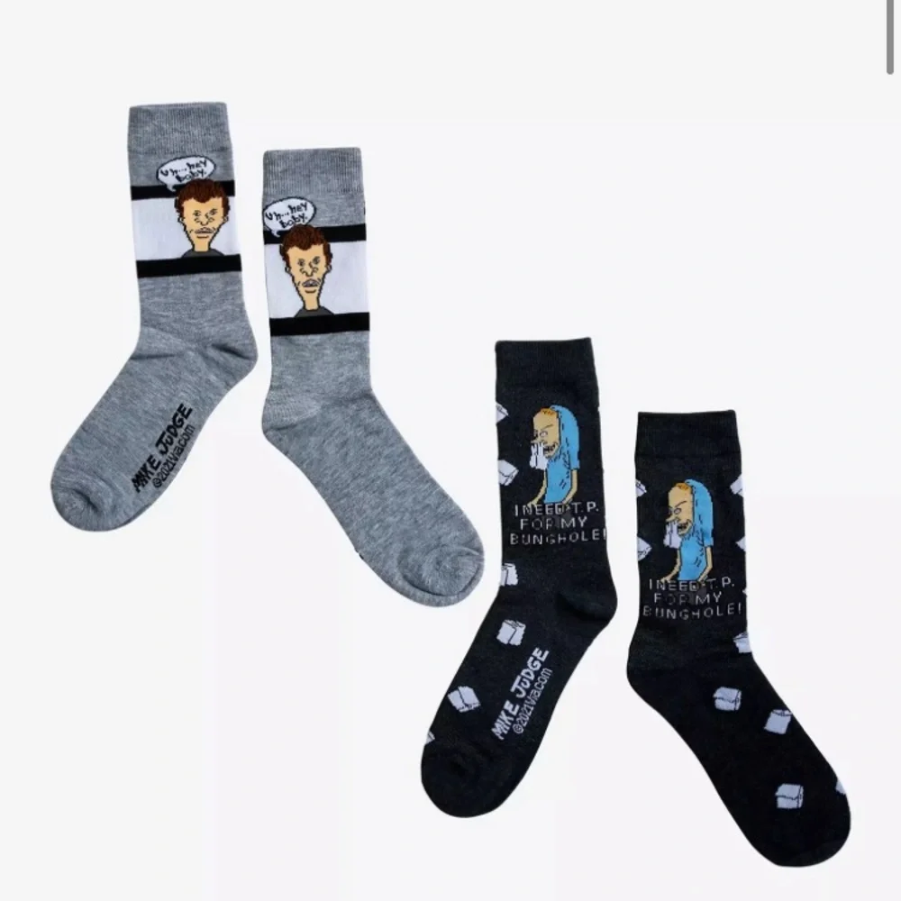 NWT Beavis and Butt-Head 2 pack crew socks shoe size 6.5 - 12
